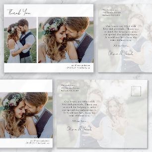 Minimalistische 3-Foto-Calligraphy-Hochzeit Danke  Postkarte