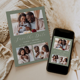 Minimalistische 3-Foto Collage Sage Green Save The Date