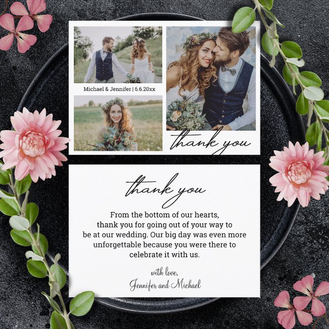 Minimalistische 3 Fotos Collage Hochzeit danke Karte (Von Creator hochgeladen)