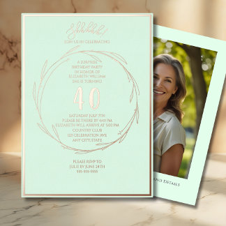 Minimalistische 40. Custom Foto Überraschung Gebur Folieneinladung