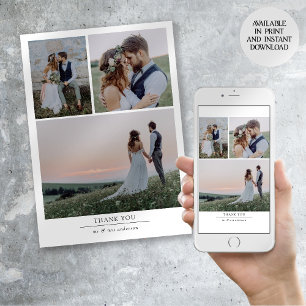 Minimalistische 4-Foto-Dankes-Hochzeit Ankündigung