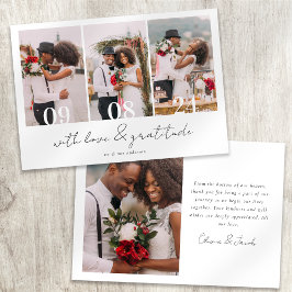 Minimalistische 4-Foto-Kalligrafie-Hochzeit Dankeskarte