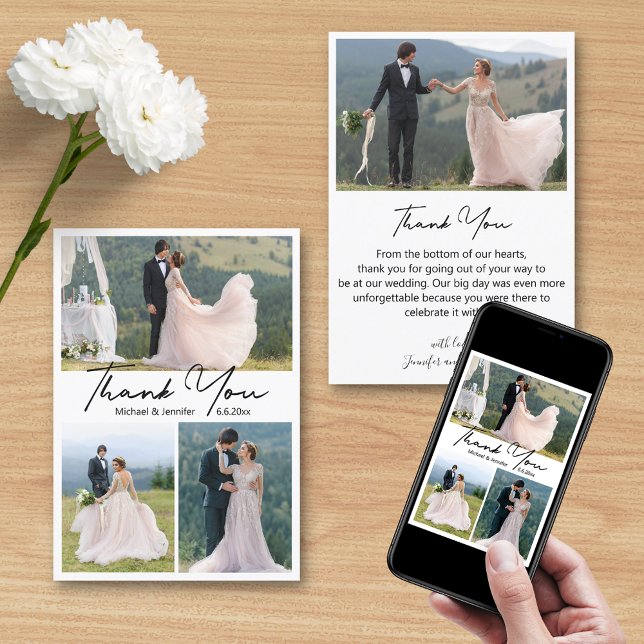 Minimalistische 4 Fotos Collage Hochzeit danke Karte (Von Creator hochgeladen)