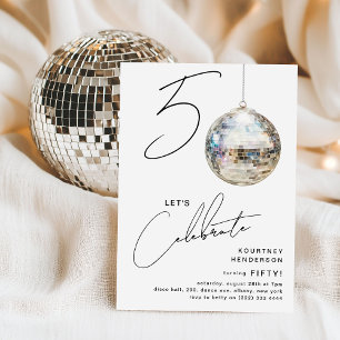 Minimalistische 50. Disco Ball Geburtstagsparty Einladung