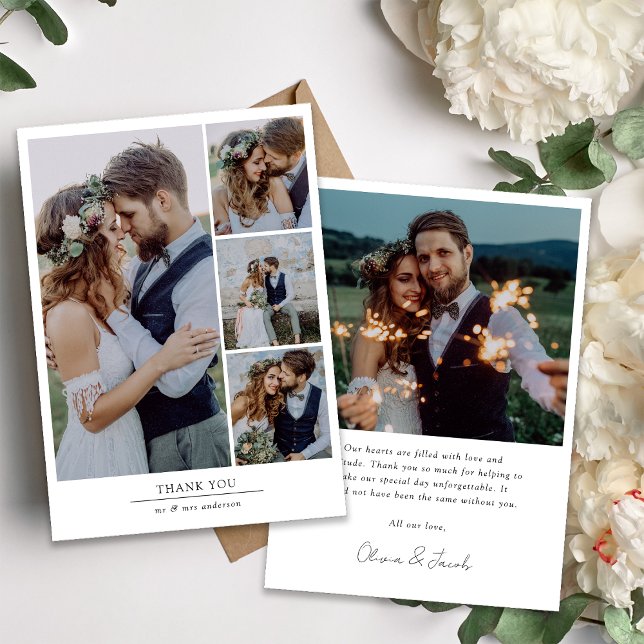 Minimalistische 5-Foto-Hochzeit Dankeskarte (Von Creator hochgeladen)