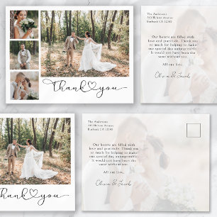 Minimalistische 5-Foto-Kalligrafie-Hochzeit Danke Postkarte