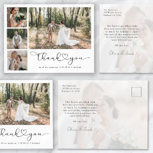 Minimalistische 5-Foto-Kalligrafie-Hochzeit Danke Postkarte