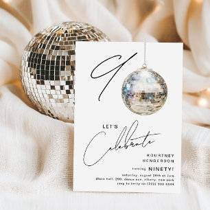 Minimalistische 90. Disco Ball Geburtstagsparty Einladung