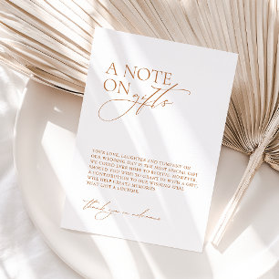 Minimalistische "A Note on Gifts" Hochzeit gut wün Begleitkarte
