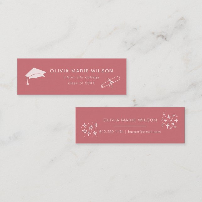 Minimalistische Abschluss Icon Name Card Rosa Mini Visitenkarte (Vorne/Hinten)