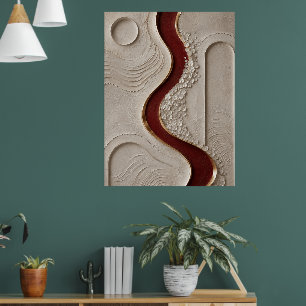 Minimalistische abstrakte Burgunder- und Beige-str Poster