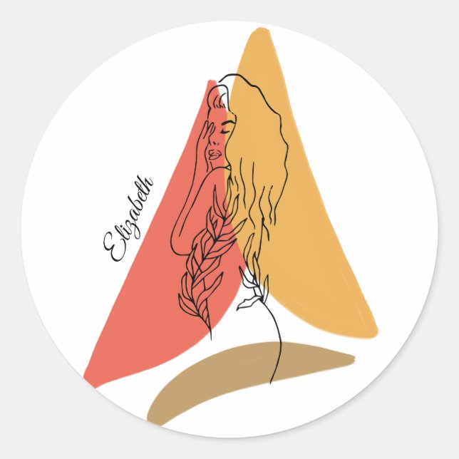 Minimalistische Abstrakte Female Portrait Kunstvol Runder Aufkleber (Vorderseite)