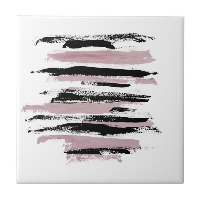 Minimalistische Abstrakte Kunst Schwarz-weiß Rosa Fliese (Vorderseite)