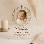 Minimalistische Akrylic-Taufe Acryleinladungen<br><div class="desc">Diese elegante und minimalistische Akrylaktik-Einladung besticht durch einen sanften, neutralen Hintergrund, ein zentriertes Baby-Foto, das mit zarten botanischen Elementen gerahmt ist, sowie durch ein subtiles Quersymbol oben. Das durchsichtige Erscheinungsbild verleiht eine moderne, saubere Touch - perfekt für anspruchsvolle und von Glauben inspiriert Feierlichkeiten. Passen Sie den Namen, die Veranstaltungsdetails und...</div>