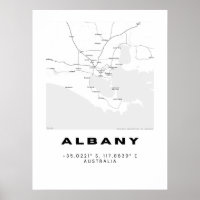 Minimalistische Albany-Karte mit Koordinaten