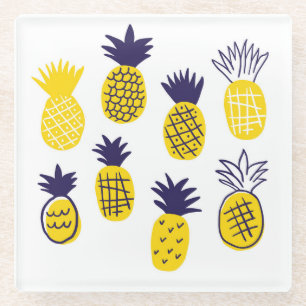 Minimalistische Ananas, buntes abstraktes Design. Glasuntersetzer