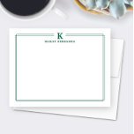 Minimalistische anfängliche Jägergrün-Randbriefpap Mitteilungskarte<br><div class="desc">Dieses Design verfügt über einen dünnen doppelten Rahmen mit Platz für ein monogrammiertes Initial und Namen/Text oben. Klicken Sie auf die Schaltfläche "Anpassen", wenn Sie die Designelemente anpassen und/oder den Text weiter ändern möchten! Variationen dieses Designs, zusätzliche Farben sowie koordinierte Produkte sind in unserem Shop erhältlich unter zazzle.com/store/doodlelulu. Kontaktieren Sie...</div>