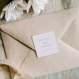 Minimalistische Aqua-Hochzeitssiegel Moderne Kalli Quadratischer Aufkleber