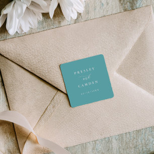 Minimalistische Aqua-Hochzeitssiegel Moderne Kalli Quadratischer Aufkleber