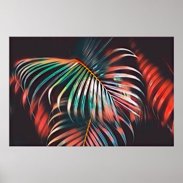 Minimalistische Aquamarine Blätter und tropische K Poster (Vorne)