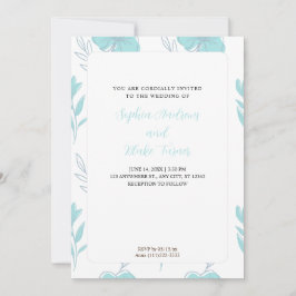 Minimalistische Aquamarine und pastellgrüne Blumen Einladung