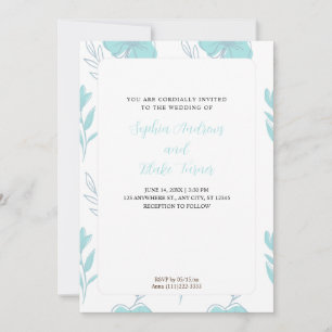 Minimalistische Aquamarine und pastellgrüne Blumen Einladung