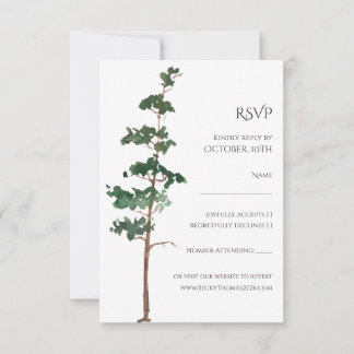 Minimalistische Aquarell-Fichten-Hochzeit RSVP Karte