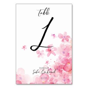 Minimalistische Aquarell-Rosawildblumen-Hochzeit  Tischnummer