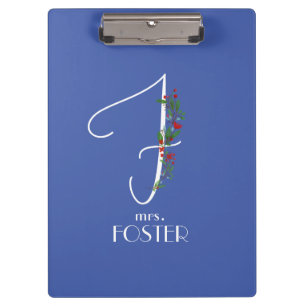 Minimalistische Aquarellfarben-Monogramm F-Lehrer Klemmbrett