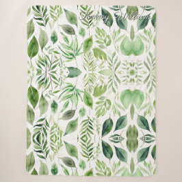 Minimalistische Aquarellgrün-Blätter Sherpa Blanke Sherpadecke