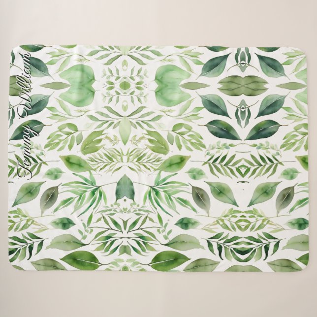 Minimalistische Aquarellgrün-Blätter Sherpa Blanke Sherpadecke (Vorderseite (Horizontal))