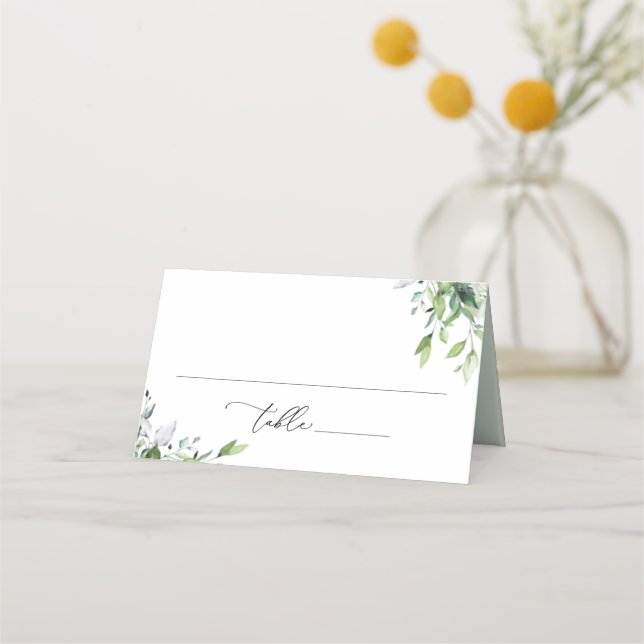 Minimalistische Aquarellgrüne im Budget geklappt Platzkarte (Vorderseite)