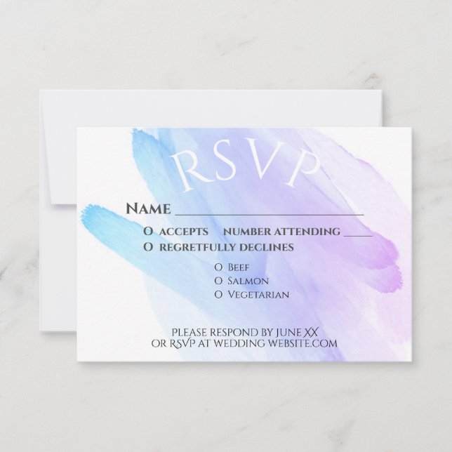 Minimalistische Aquarellhochzeit lila RSVP Karte (Vorderseite)