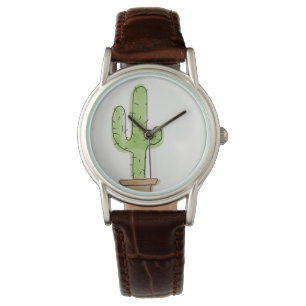 Minimalistische Aquarellkaktus ohne Zahlen Armbanduhr