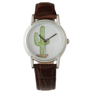 Minimalistische Aquarellkaktus ohne Zahlen Armbanduhr
