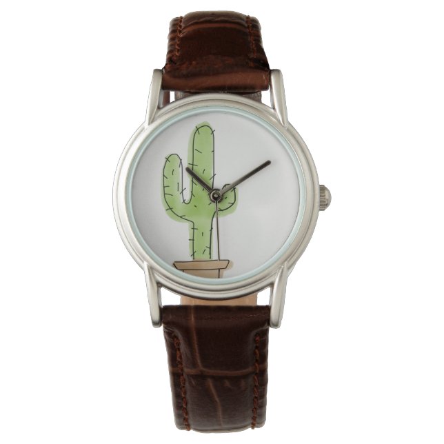 Minimalistische Aquarellkaktus ohne Zahlen Armbanduhr (Vorderseite)