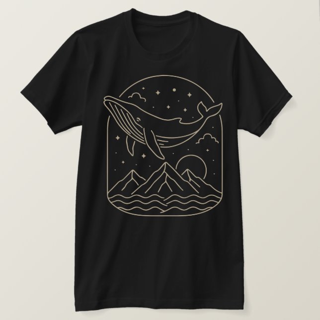 Minimalistische Art Whale und Mountain Night T-Shirt (Design vorne)