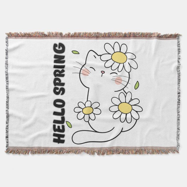 Minimalistische Ästhetik Hallo Frühling Katze & Gä Decke (Vorderseite)