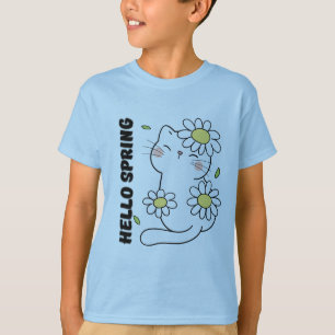 Minimalistische Ästhetik Hallo Frühling Katze & Gä T-Shirt
