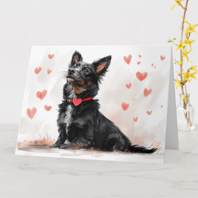 Minimalistische australische Kelpie mit Heart Mode Karte (Gelbe Blume)