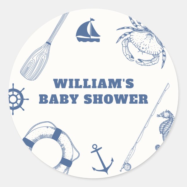 Minimalistische Baby-Dusche für Fischerboote Runder Aufkleber (Vorderseite)