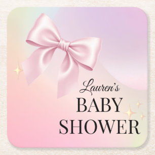 Minimalistische Baby-Party mit rosa Schleife Rechteckiger Pappuntersetzer