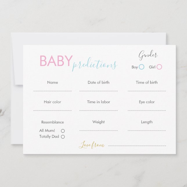 Minimalistische Baby Predictions-Karte Einladung (Vorderseite)