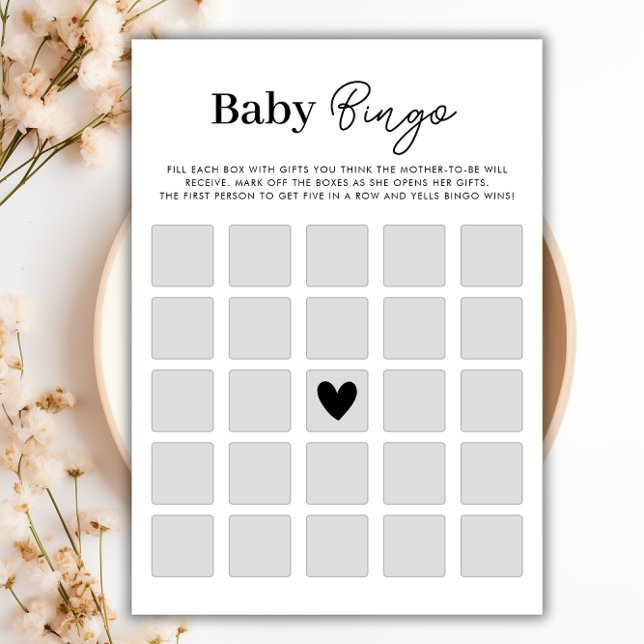 Minimalistische Baby Showkarte Bingo Spielkarte Einladung (Minimalist Baby Shower Bingo Game Card)