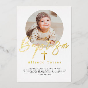 Minimalistische Baby-Taufe Einladung mit Foto