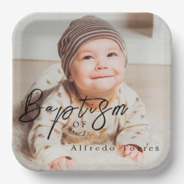 Minimalistische Baby-Taufe Einladung mit Foto Pappteller