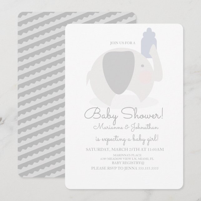 Minimalistische Babydusche Elephant Boys Babyflasc Einladung (Vorne/Hinten)