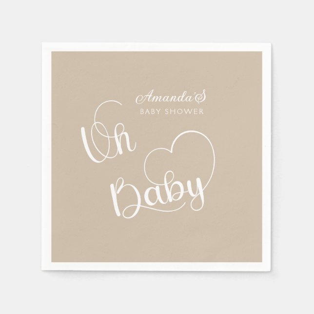 Minimalistische Babydusche Neutral Weiß Serviette (Vorderseite)