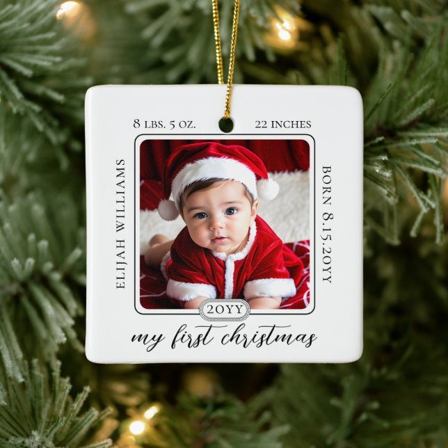Minimalistische Babys Erstes Weihnachtsgeburtsheim Keramikornament (Baum)