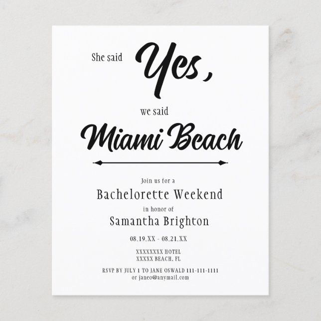 Minimalistische Bachelorette Wochenende Einladung (Vorderseite)